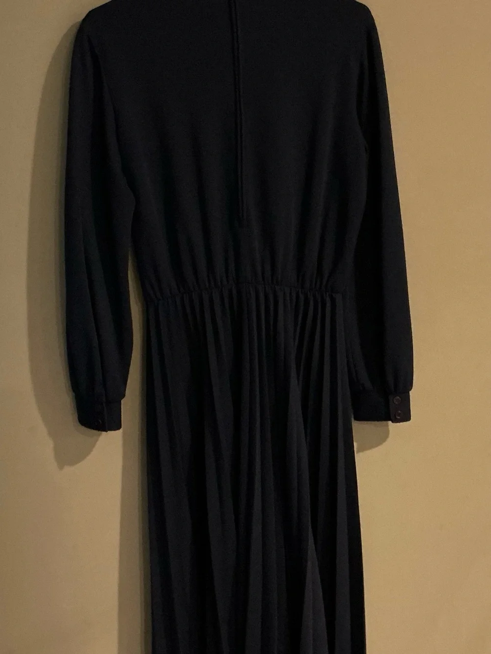 Vintage 1970s Kay Windsor Navy Accordion Pleated Midi Dress Union Made USA S